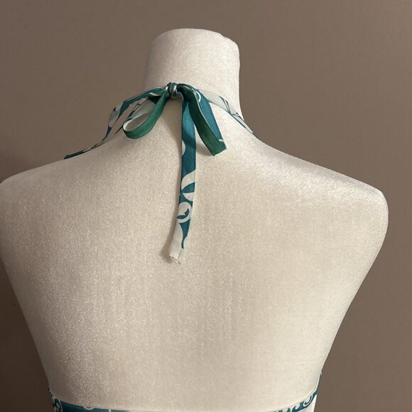 Belize Swim Cover Up Nylon Dress Green White Floral Halter Tie Sz M - Picture 6 of 11